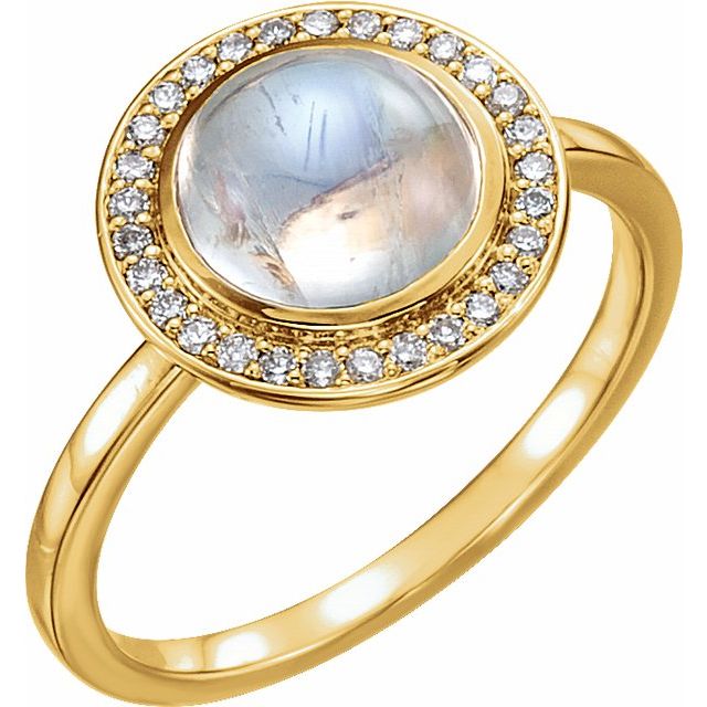 Round Natural Rainbow Moonstone & 1/8 CTW Natural Diamond Halo-Style Ring