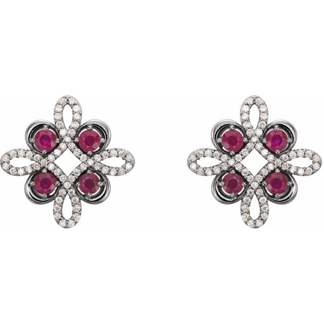Round Natural Ruby & 1/4 CTW Natural Diamond Earrings