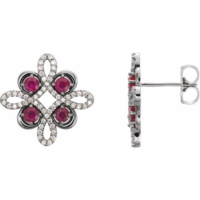Round Natural Ruby & 1/4 CTW Natural Diamond Earrings