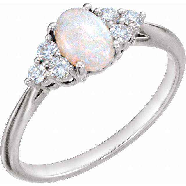 Natural White Opal & 1/6 CTW Natural Diamond Ring