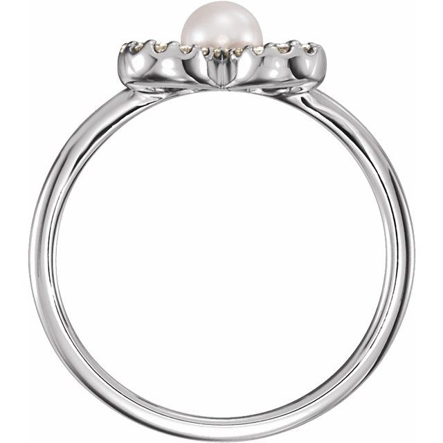Cultured White Freshwater Pearl & 1/6 CTW Natural Diamond Ring