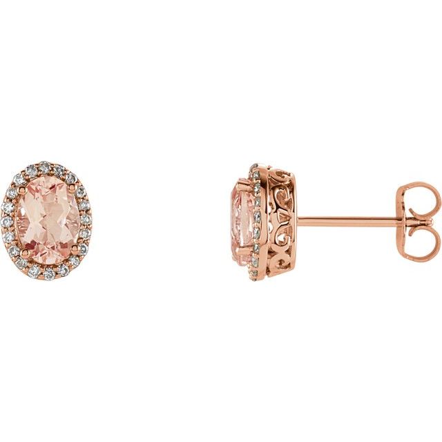 Oval Natural Pink Morganite & 1/5 CTW Natural Diamond Earrings