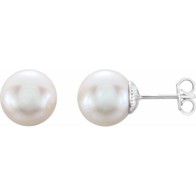 9.5-10mm Cultured White Freshwater Pearl Earrings