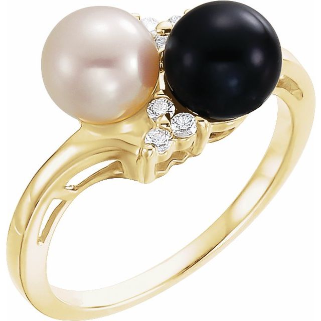 Cultured Black & White Akoya Pearl & 1/10 CTW Natural Diamond Ring