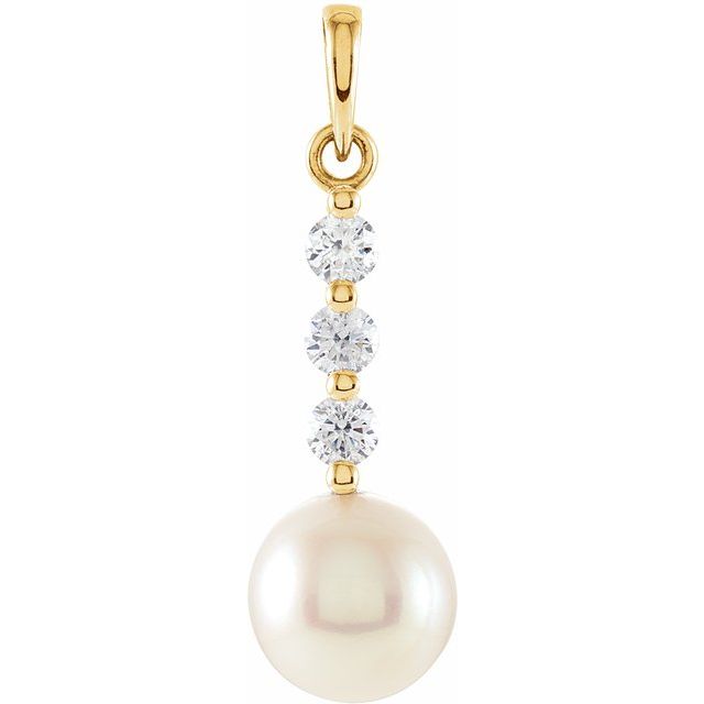 Cultured White Freshwater Pearl & 1/4 CTW Natural Diamond Pendant