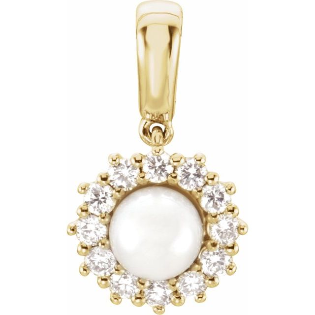 Cultured White Freshwater Pearl & 1/3 CTW Natural Diamond Pendant