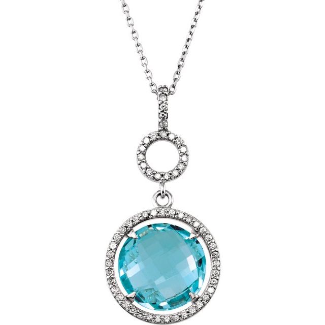 Round Natural Sky Blue Topaz & 1/4 CTW Diamond Necklace