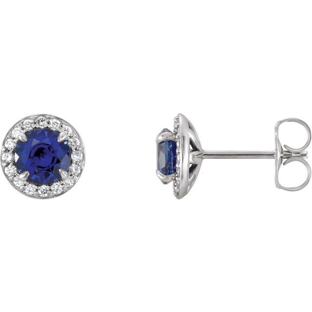 Round 4mm Natural Blue Sapphire & 1/10 CTW Natural Diamond Earrings
