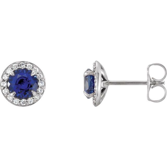 Round 4.5mm Lab-Grown Blue Sapphire & 1/6 CTW Natural Diamond Earrings