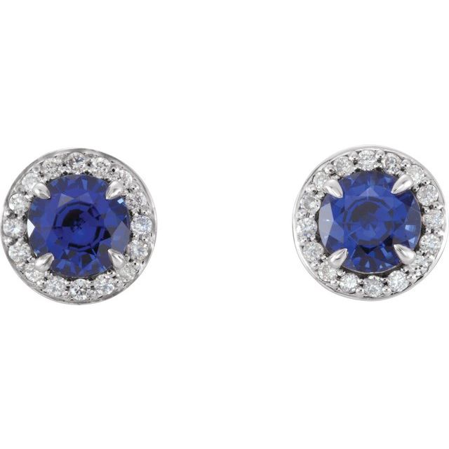 Round 4.5mm Lab-Grown Blue Sapphire & 1/6 CTW Natural Diamond Earrings
