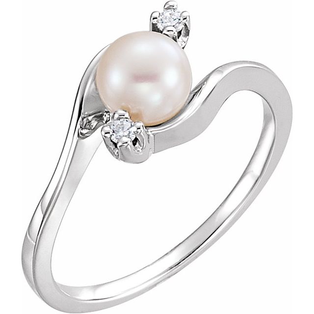 Akoya Cultured Pearl & .04 CTW Diamond Bypass Ring