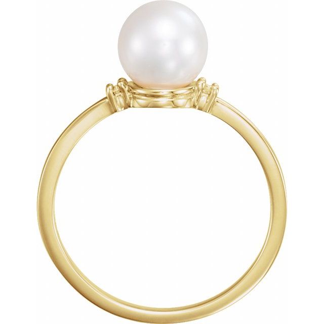 Cultured White Freshwater Pearl & .025 CTW Natural Diamond Ring