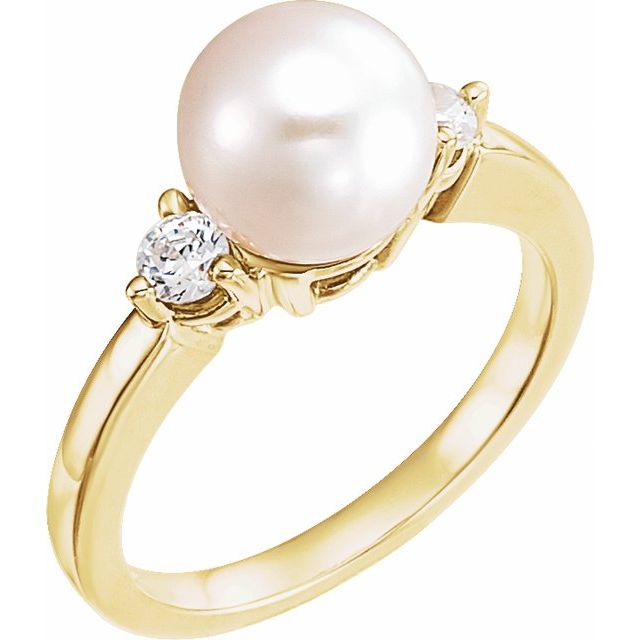 Cultured Akoya Pearl & 1/4 CTW Natural Diamond Ring