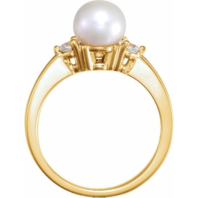 Cultured White Akoya Pearl & 1/6 CTW Natural Diamond Ring
