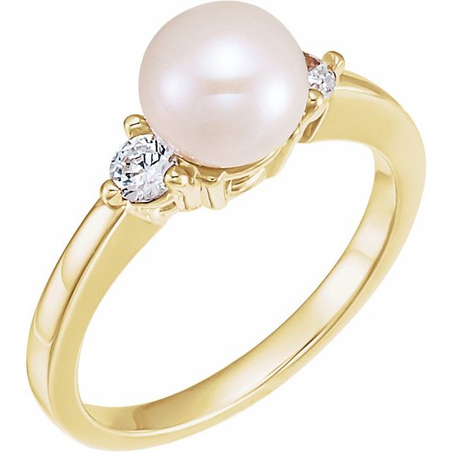 Cultured White Akoya Pearl & 1/6 CTW Natural Diamond Ring
