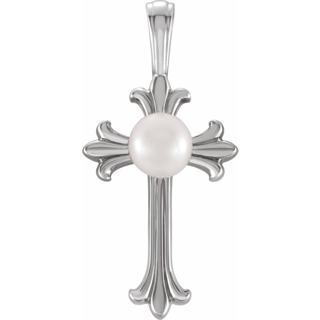 Cultured White Freshwater Pearl Cross Pendant