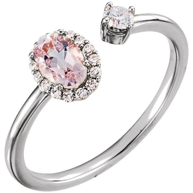 Oval Natural Pink Morganite & 1/6 CTW Natural Diamond Halo-Style Ring