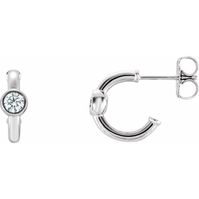 Round Natural White Sapphire Huggie Hoop Earrings