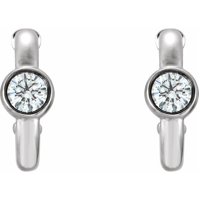 Round Natural White Sapphire Huggie Hoop Earrings