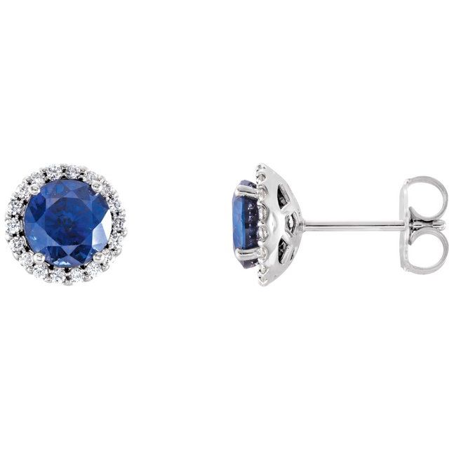 Round 4mm Lab-Grown Blue Sapphire & 1/10 CTW Natural Diamond Earrings