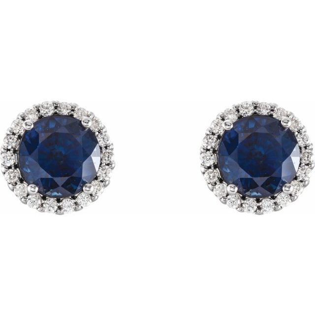 Round 4.5mm Natural Blue Sapphire & 1/10 CTW Natural Diamond Earrings