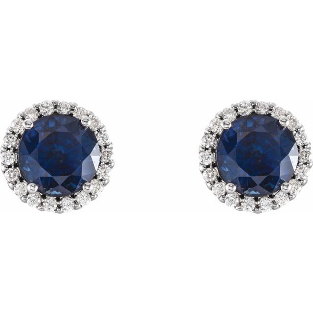Round 4mm Lab-Grown Blue Sapphire & 1/10 CTW Natural Diamond Earrings