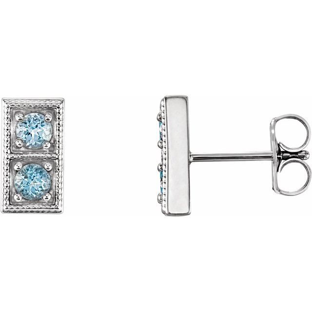Round Natural Aquamarine Two-Stone Earrings