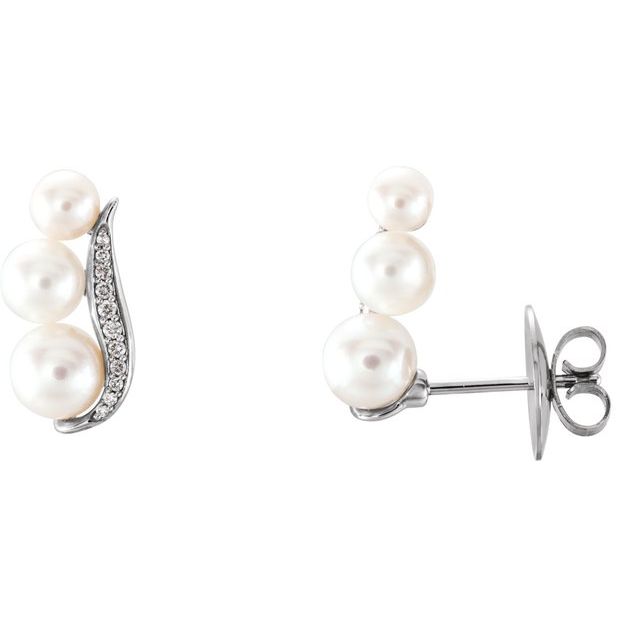 6.0-6.5mm Cultured Freshwater Pearl & 1/10 CTW Natural Diamond Ear Climbers