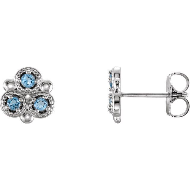 Round Natural Aquamarine Three-Stone Earrings
