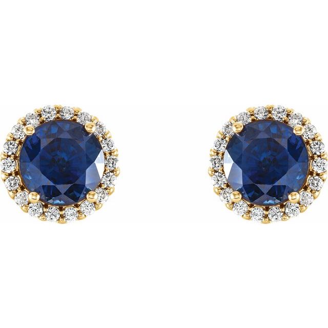Round 4.5mm Natural Blue Sapphire & 1/10 CTW Natural Diamond Earrings