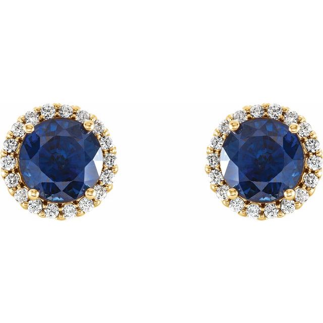 Round 4mm Lab-Grown Blue Sapphire & 1/10 CTW Natural Diamond Earrings
