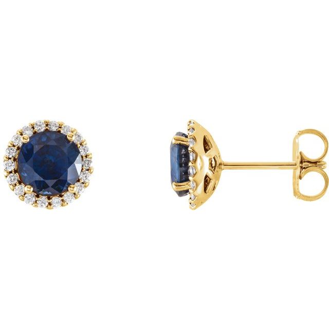 Round 4mm Lab-Grown Blue Sapphire & 1/10 CTW Natural Diamond Earrings