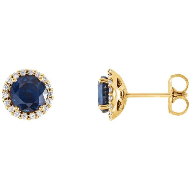 Round 4.5mm Lab-Grown Blue Sapphire & 1/10 CTW Natural Diamond Earrings