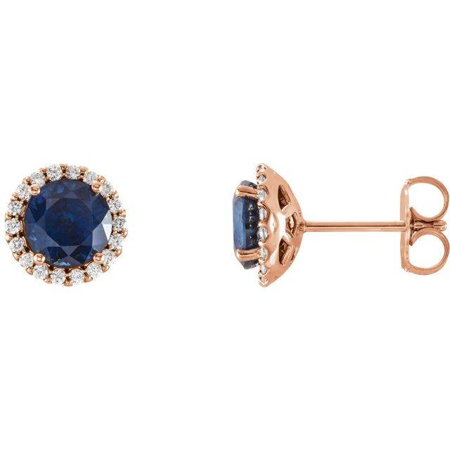 Round 4mm Lab-Grown Blue Sapphire & 1/10 CTW Natural Diamond Earrings