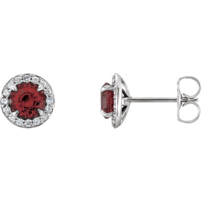 Round 4.5mm Natural Mozambique Garnet & 1/6 CTW Natural Diamond Earrings
