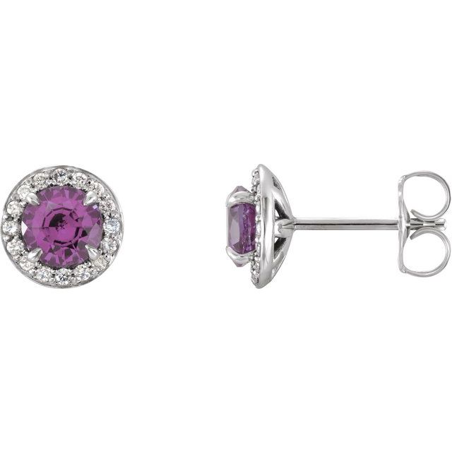 Round 5mm Natural Amethyst & 1/8 CTW Natural Diamond Earrings