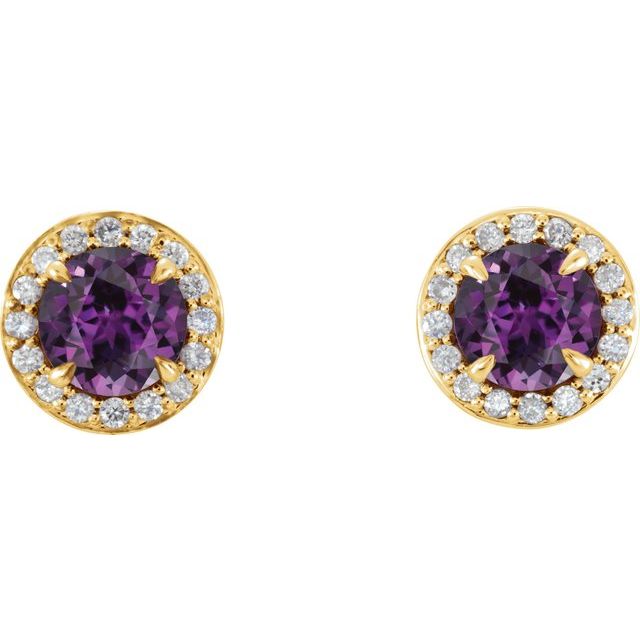 Round 3.5mm Lab-Grown Alexandrite & 1/8 CTW Natural Diamond Earrings