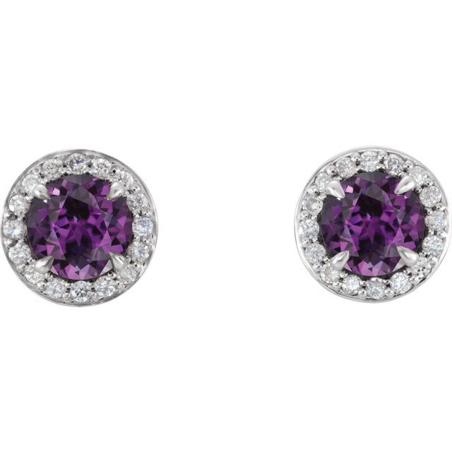 Round 5mm Lab-Grown Alexandrite & 1/8 CTW Natural Diamond Earrings