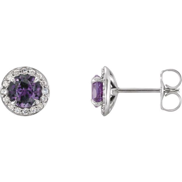 Round 3.5mm Lab-Grown Alexandrite & 1/8 CTW Natural Diamond Earrings