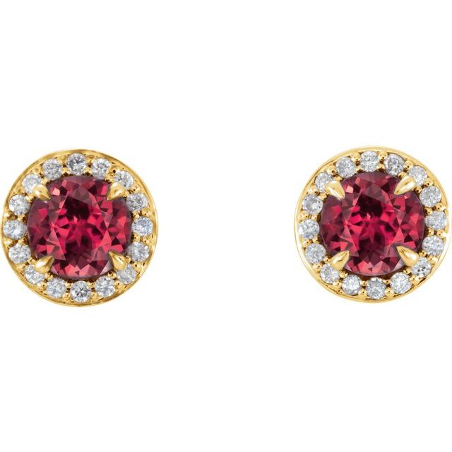 Round 4mm Lab-Grown Ruby & 1/10 CTW Natural Diamond Earrings