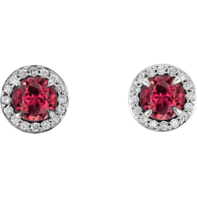 Round 4mm Lab-Grown Ruby & 1/10 CTW Natural Diamond Earrings