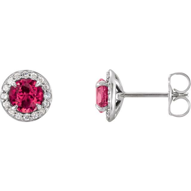 Round 4.5mm Natural Ruby & 1/6 CTW Natural Diamond Earrings
