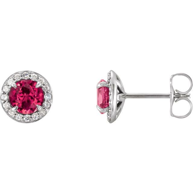 Round 4.5mm Lab-Grown Ruby & 1/6 CTW Natural Diamond Earrings