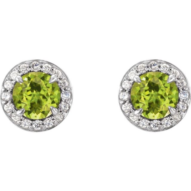 Round 4.5mm Natural Peridot & 1/6 CTW Natural Diamond Earrings