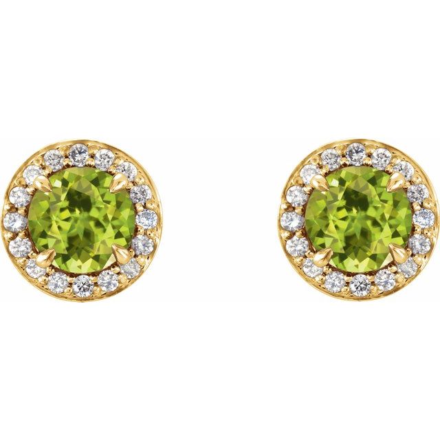 Round 4.5mm Natural Peridot & 1/6 CTW Natural Diamond Earrings