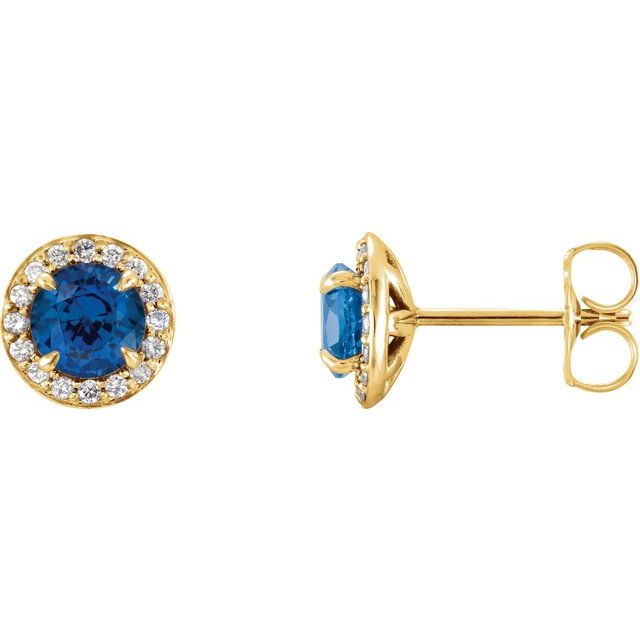 Round 5mm Lab-Grown Blue Sapphire & 1/8 CTW Natural Diamond Earrings