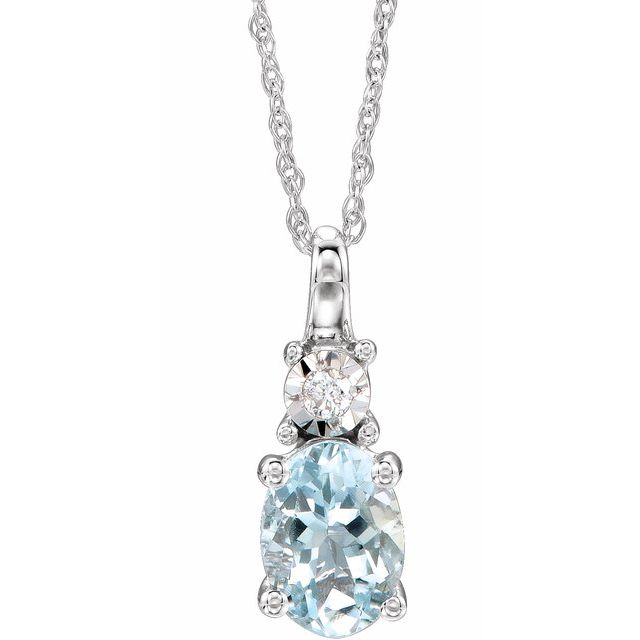 Oval Natural Aquamarine & .02 CT Natural Diamond Necklace