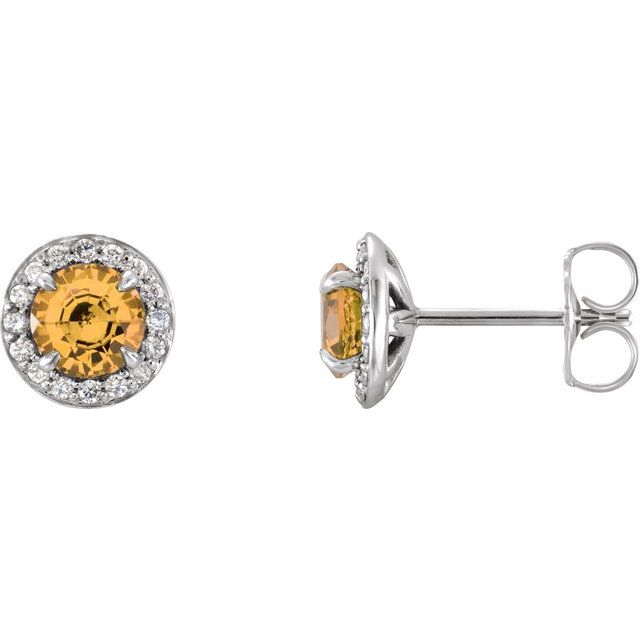 Round 5mm Natural Citrine & 1/8 CTW Natural Diamond Earrings