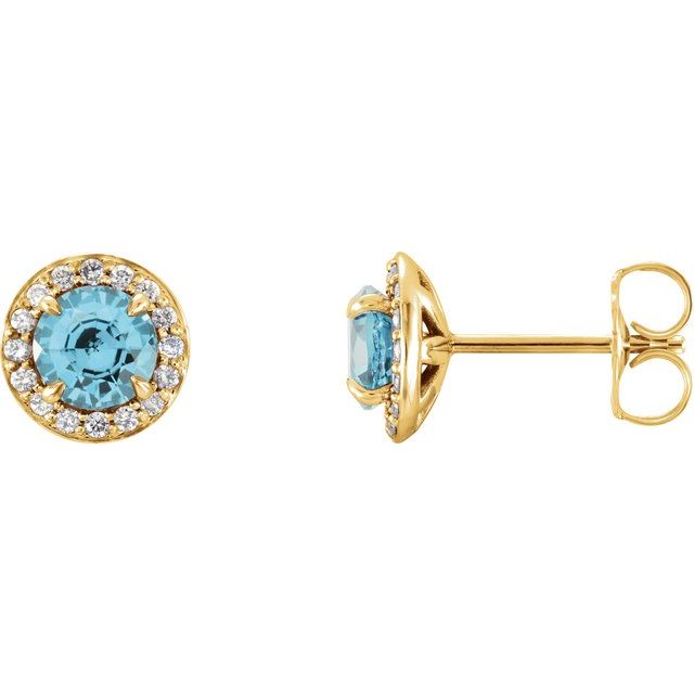 Round 4mm Natural Blue Zircon & 1/10 CTW Natural Diamond Earrings
