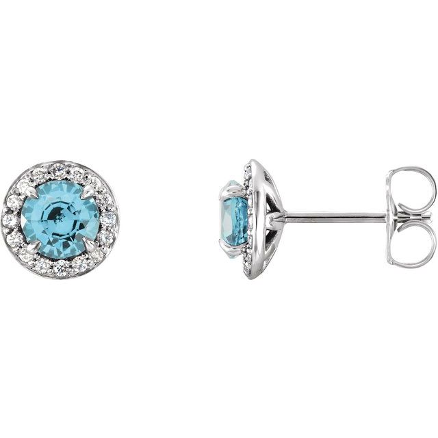 Round 5mm Natural Blue Zircon & 1/8 CTW Natural Diamond Earrings